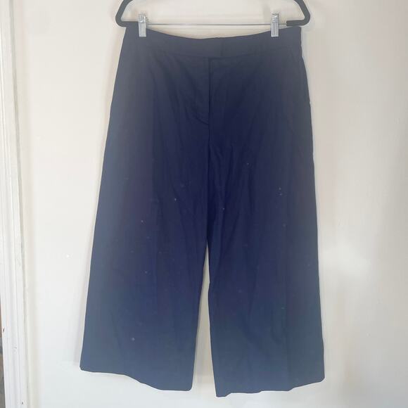 Boden Navy Blue Linen Blend Wide Leg Cropped Dress Pant Sz 10 Workwear Sleek - Picture 1 of 12